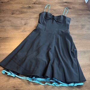 Beata Studio Women's Black and Aqua Spaghetti Strap Dress 3/4